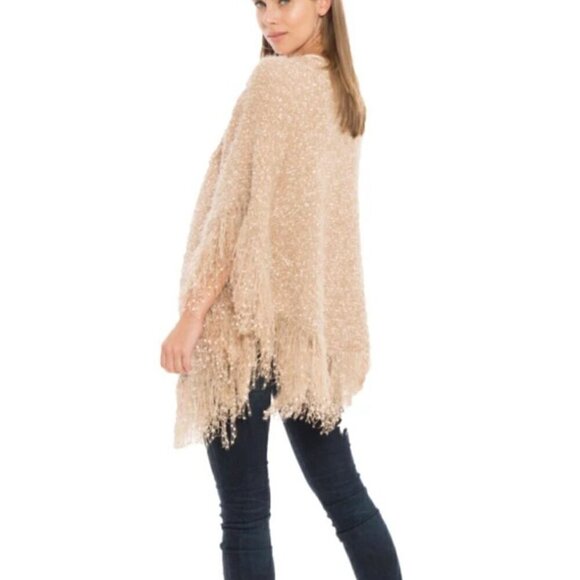 NWT Muche et Muchette Opa Rose Gold Fringed Textured Knit Cardigan Shawl OS - Picture 3 of 11